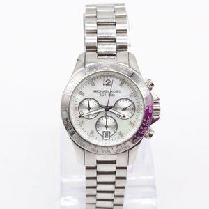 Michael Kors Layton Watch Womens SIlver Tone Stainless Steel Rhinestones